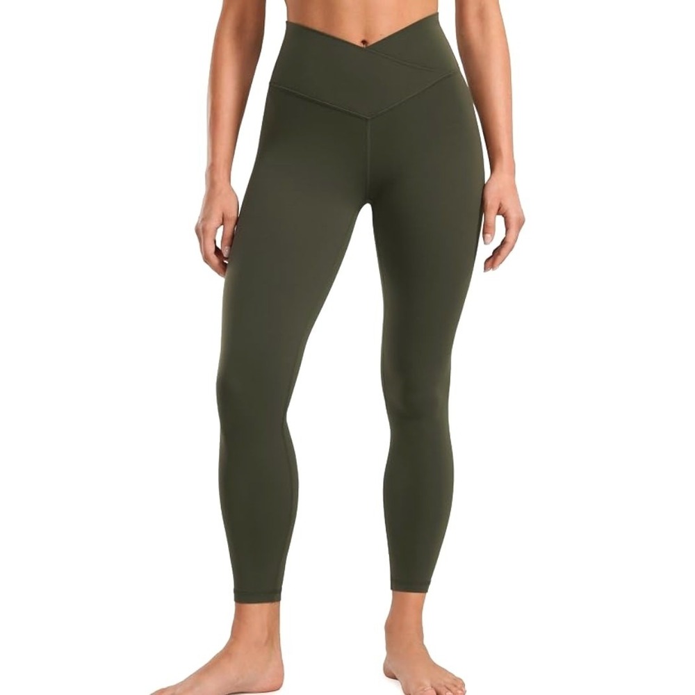 CRZ YOGA Crossover Leggings Women L Army Green V Waist Pockets Athletic Pants 25